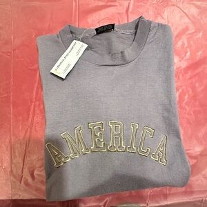 Gray Long Sleeve Shirt with embroidered “America”